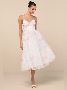 Lulus Claudina Pleated Lace-Up Midi Dress S NWT